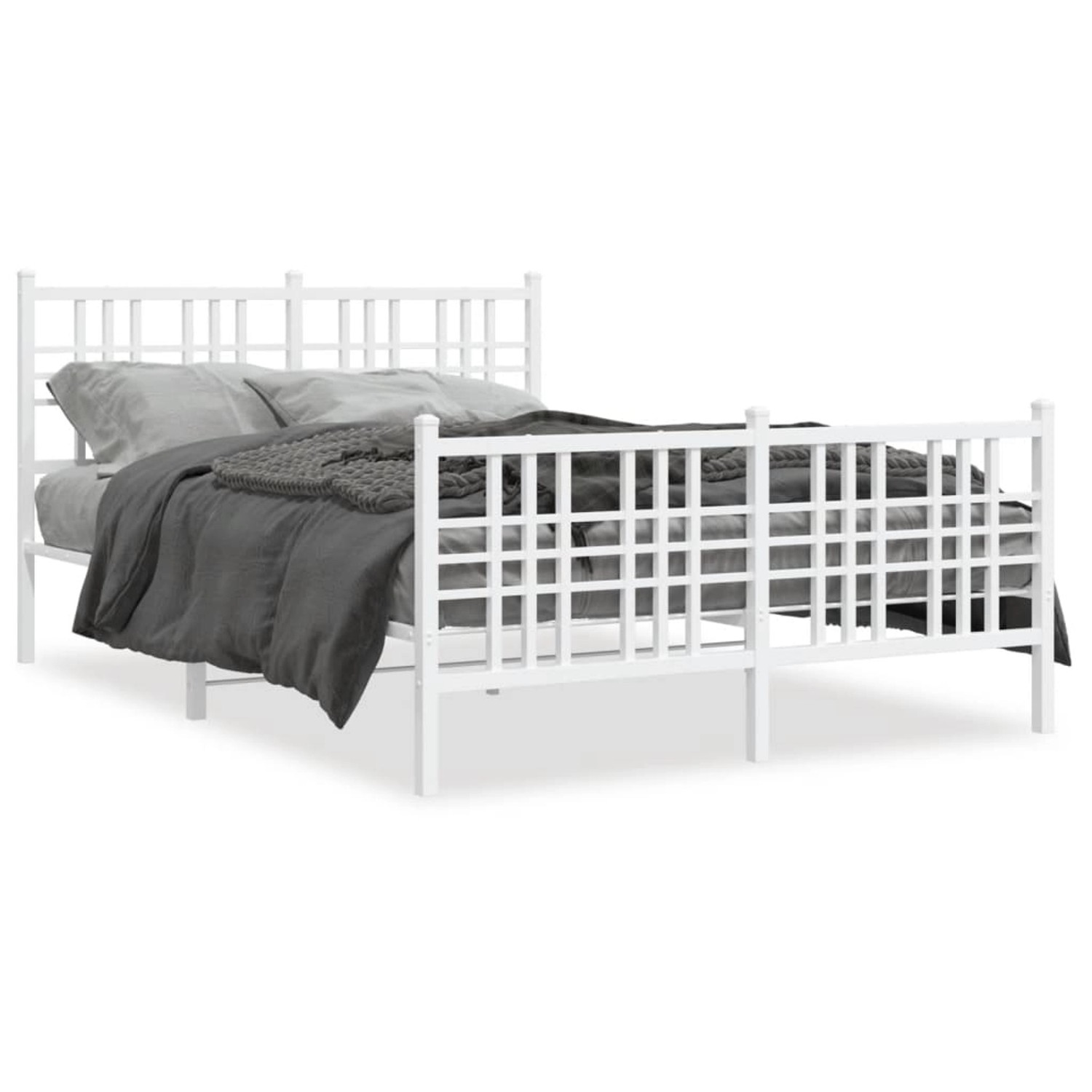 vidaXL Bettgestell mit Kopf- und Fußteil Metall Weiß 120x200 cm 376389