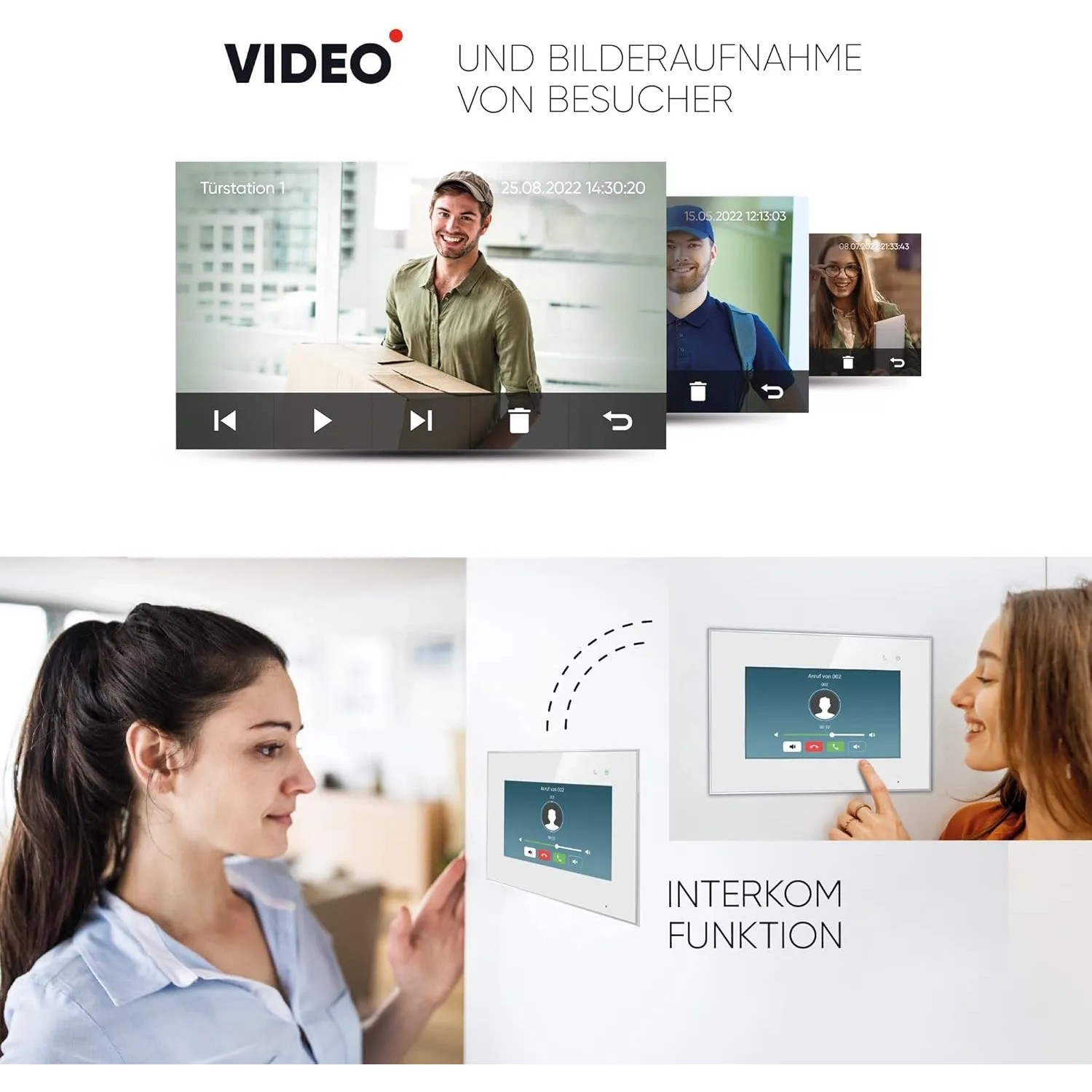 Balter EVO-HD Video-Türsprechanlage mit Fingerprint und App, 7-Zoll-Monitor, Schwarz.