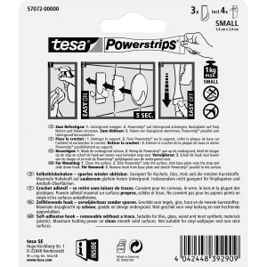 Tesa Klebehaken, 3er-Set mit Powerstrips Small, für einfache Montage ohne Bohren.