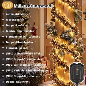 Salcar Solar-Lichterkette 560 LED 11,1 m USB Timer IP44 Warmweiß