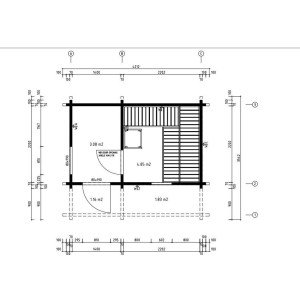 Grundriss Finntherm Gartensauna Feldkirch-70, naturbelassen, mit Maßangaben.