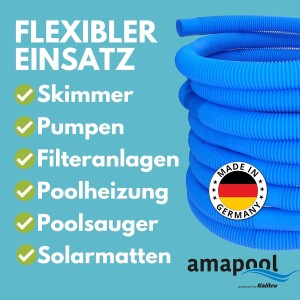 Blauer Amapool Poolschlauch Basics, 9 m, flexibel einsetzbar für Poolbau, Made in Germany.