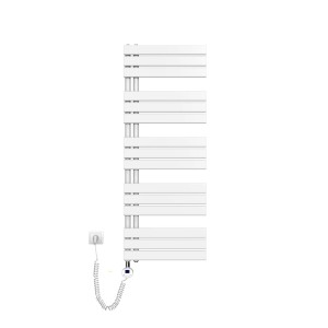Weißer, elektrischer Emke Badheizkörper 50x132cm mit Thermostat und Timer. Handtuchheizkörper.
