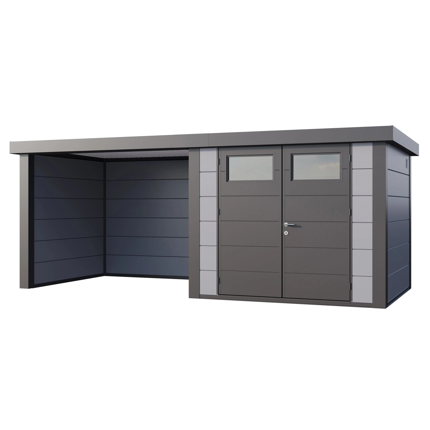 Gerätehaus Classico 2724 mit Lounge S Links 552 cm x 238 cm Hellgrau günstig online kaufen