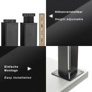 SOTECH Möbelfuß ZULU, 150mm, schwarz matt, höhenverstellbar, einfache Montage.