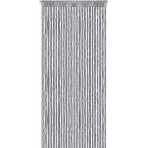 Silberner Fadenvorhang mit Metall-Optik und Universalband, 140x250 cm, als Gardine oder Raumteiler.