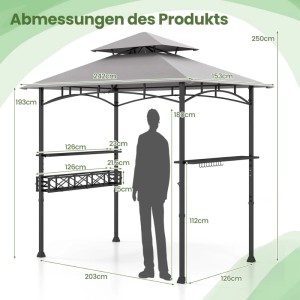 Costway Grillpavillon mit Doppeldach Seitenregalen Flaschenöffner Grau