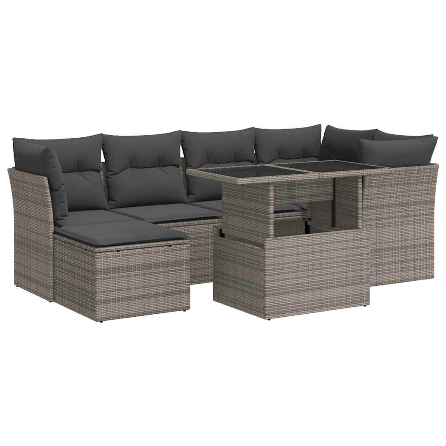 vidaXL 7-Tlg Garten-Sofagarnitur mit Kissen Grau Poly Rattan 3326191 günstig online kaufen