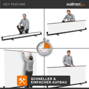 Walimex Pro Roll-Up Fotohintergrund weiß, 210x220cm. Mann demonstriert schnellen, einfachen Aufbau des Studiohintergrunds.