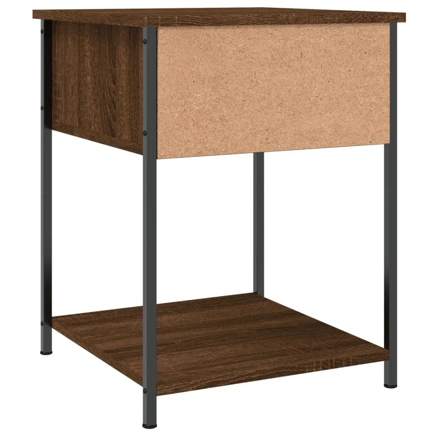 Nachttisch-Set (2 Stk.) in Braun Eichen-Optik mit Ablage und Metallgestell.