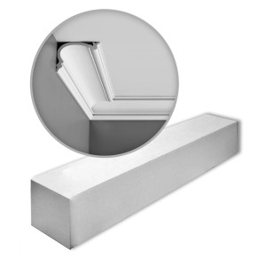 ORAC DECOR C341 LUXXUS Zierleisten Set, 12 weiße Stuckleisten (24 m), Detailaufnahme der Eckanwendung.