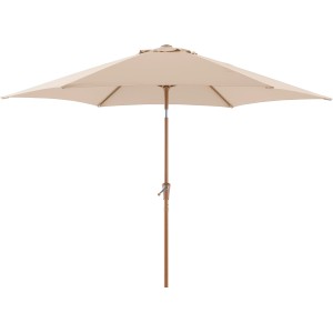 Beiger Marktschirm Camarillo, Ø 300 cm, mit Neigungsfunktion und Kurbel zum Öffnen.