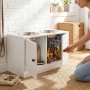 Weiße Relaxdays Hundefutterstation aus MDF mit 2 Edelstahlnäpfen und Schrankfach für Futter & Zubehör. Erhöhte Hundenäpfe.