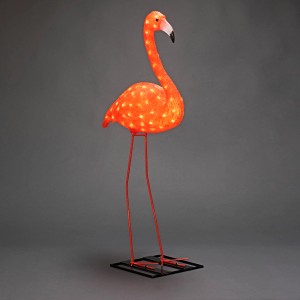 Große LED-Figur Flamingo aus Acryl mit 96 bernsteinfarbenen Dioden, 110 cm hoch.