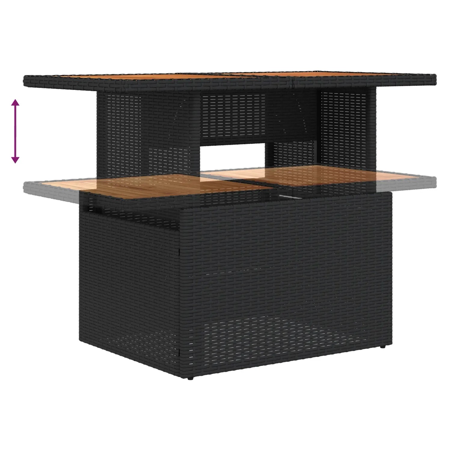 vidaXL Gartenmöbel Set, 8-teilig, schwarz, Poly Rattan, mit Tisch und verstellbarer Höhe.