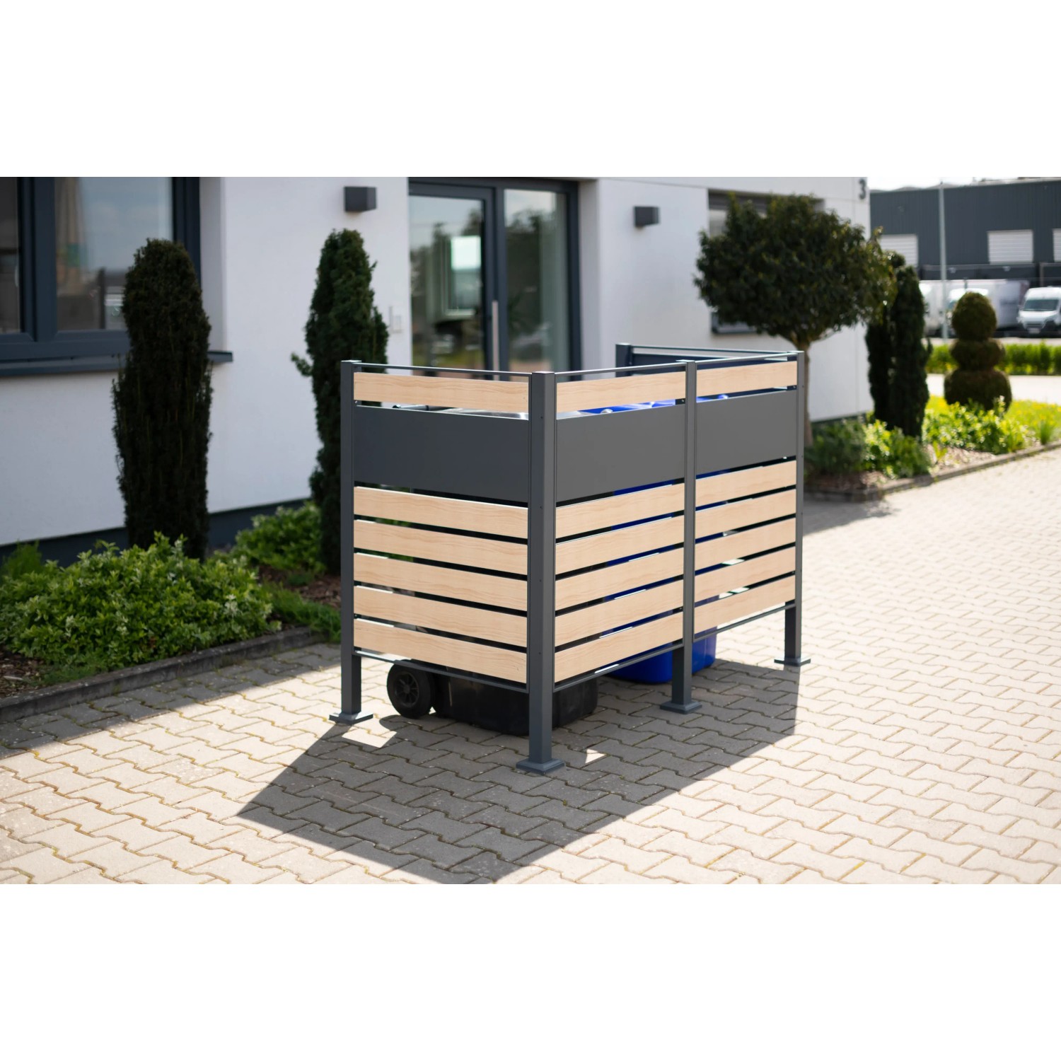 Westmann Mülltonnenbox Planum für 2 Tonnen (240 l) in Holzoptik, Metallverkleidung.
