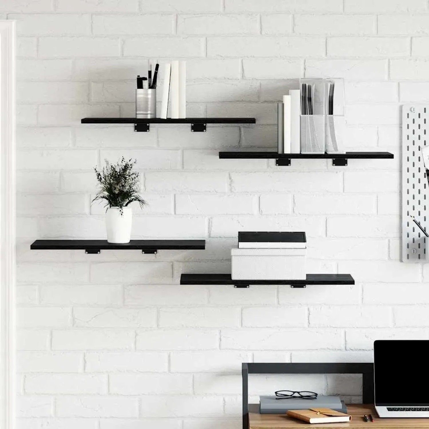 vidaXL Regalbrett, 4 Stk., schwarz, 60x30 cm, Holzwerkstoff, zur Wandmontage im Büro.