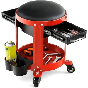 Costway Werkstatthocker mit 2 Schubladen 150 kg Belastbar Rot