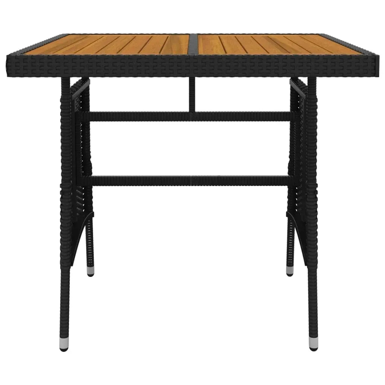 vidaXL Garten-Essgruppe, 3-teilig, Poly Rattan schwarz mit Akazienholz-Tischplatte.