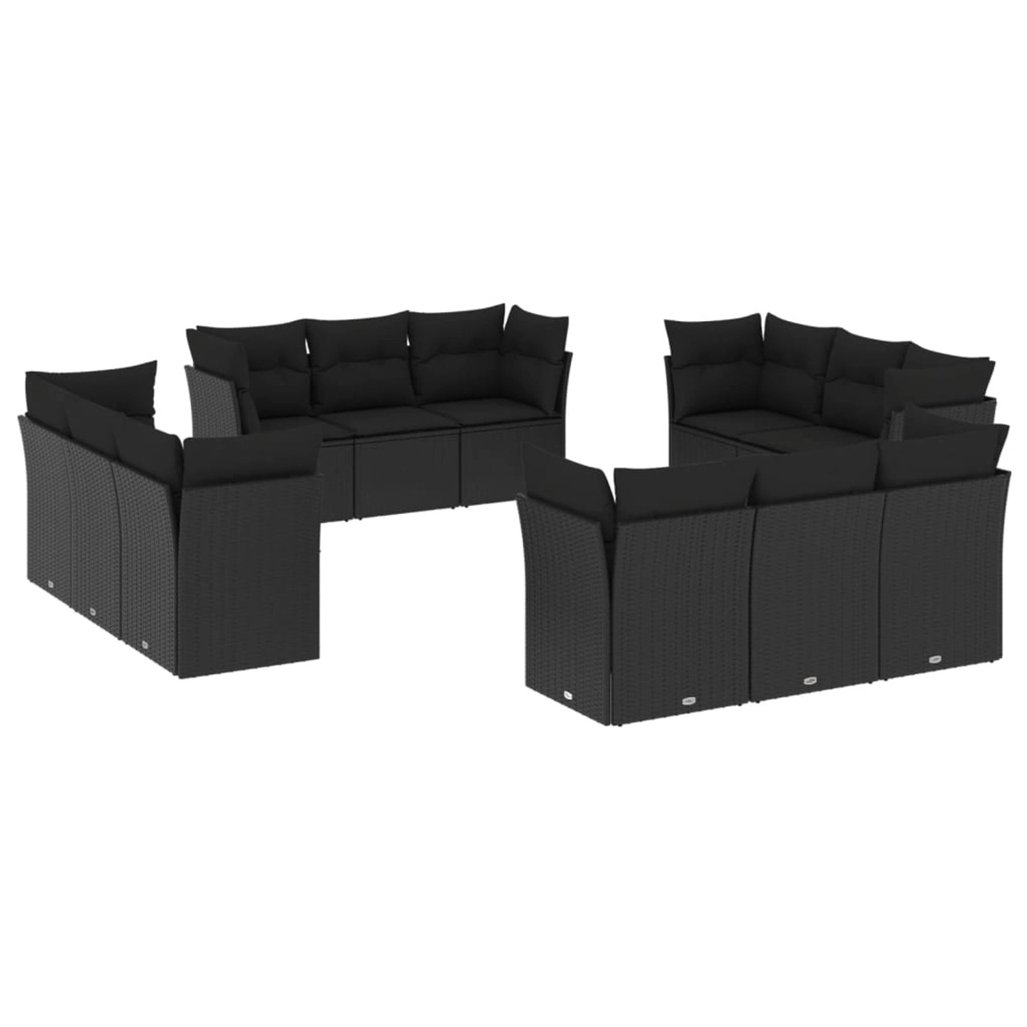 vidaXL 12-tlg Garten-Sofagarnitur mit Kissen Schwarz Poly Rattan Modell 38