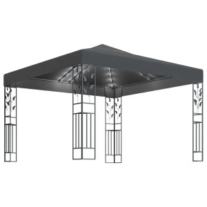 Anthrazitfarbener vidaXL Pavillon 3x3m mit LED-Lichterkette für Garten & Terrasse.