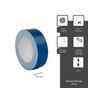Rolle blaues Dalsys Gewebeband, 25m x 3,8cm, transparentes Abdeckband für Innen und Außen.