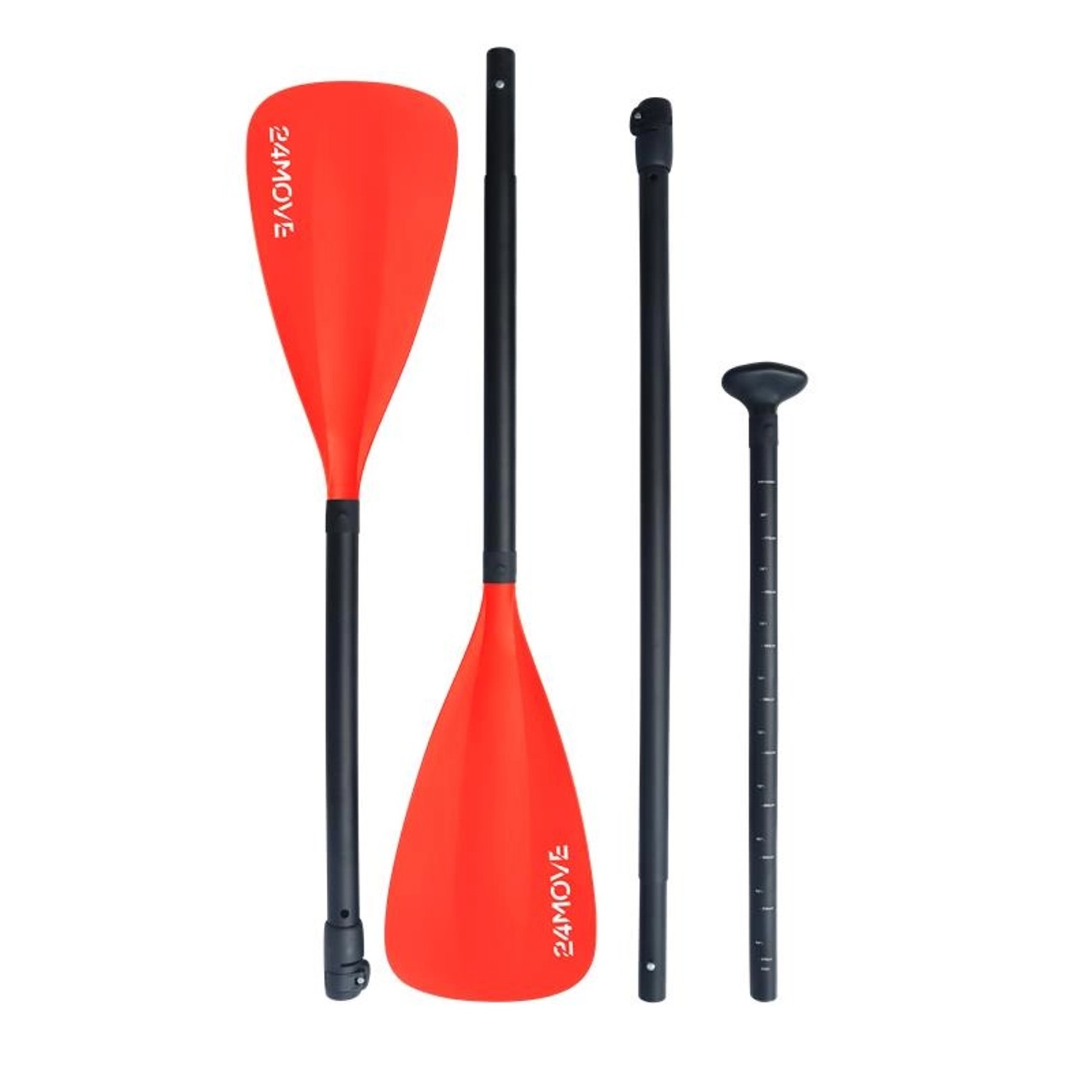 24MOVE Doppelpaddel 2in1 für SUP und Kajak, rot, aus Aluminium, zerlegt in 4 Teile.