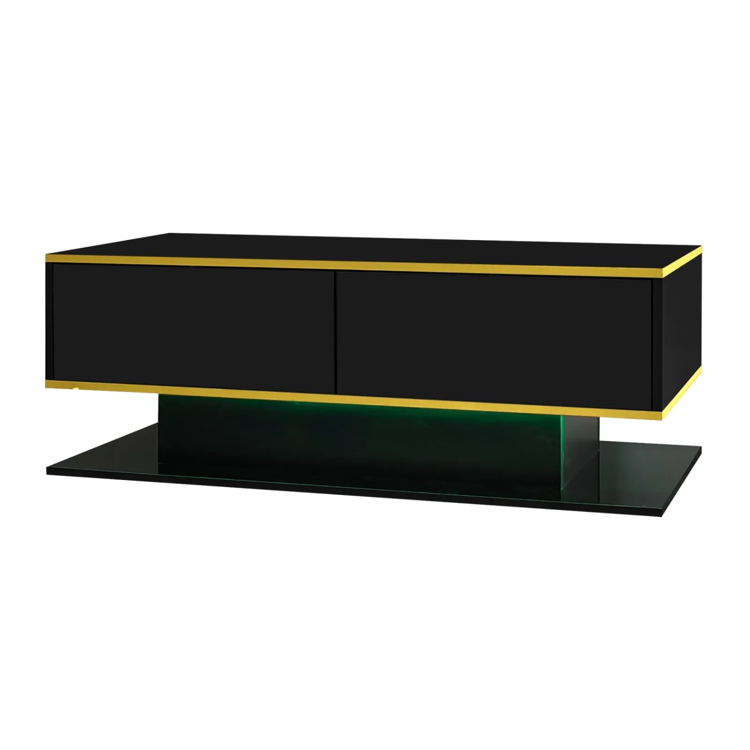 PXloue LED Couchtisch Hochglanz 100 cm mit 3 Schubladen Schwarz