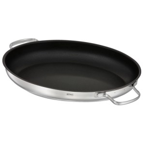 RÖSLE Bräter Deckel ProCera Plus, oval, Edelstahl mit schwarzer Antihaftbeschichtung. Auch als Pfanne nutzbar.