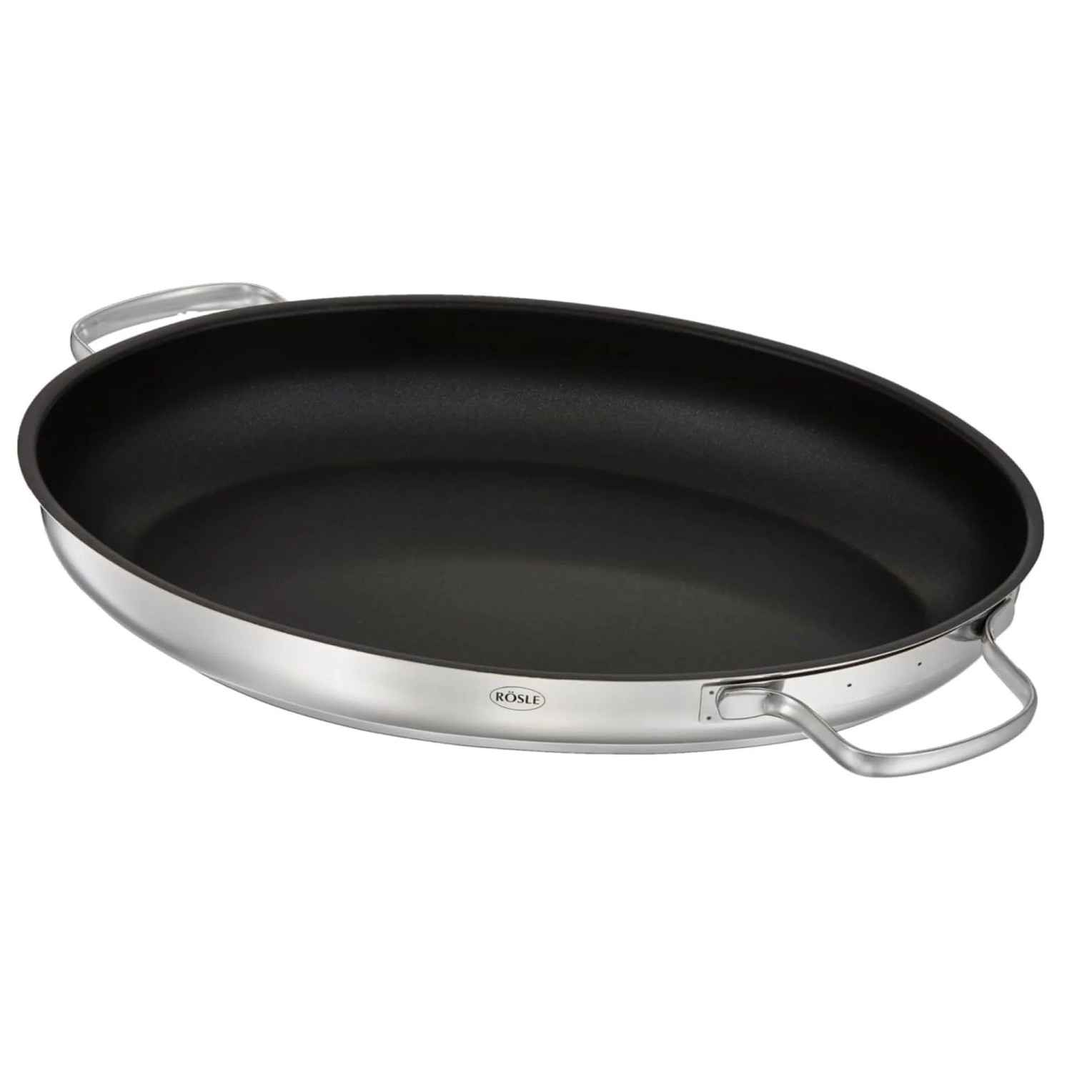RÖSLE Bräter Deckel ProCera Plus, oval, Edelstahl mit schwarzer Antihaftbeschichtung. Auch als Pfanne nutzbar.