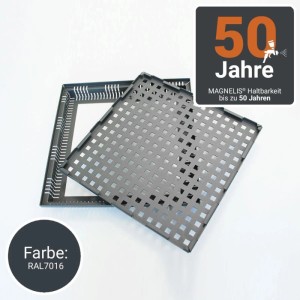 Dunkelgrauer Kantfuchs24 Terrassenrost PRO Style mit Auffangwanne aus Magnelis Stahl, RAL7016. 50 Jahre Haltbarkeit.