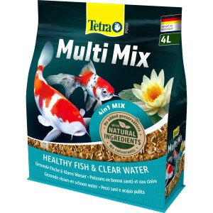 Tetra Pond Multi Mix Fischfutter 4L für Teichfische, mit Flocken, Sticks und Gammaruskrebsen.