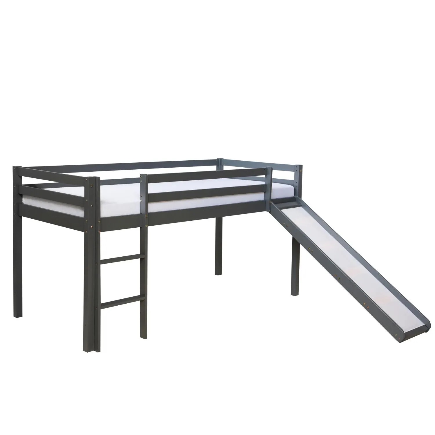 Homestyle4u Kinderbett 90x200 mit Rutsche in Grau 1862