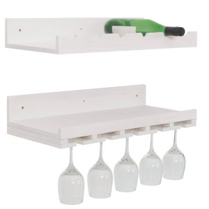 MCW 2er-Set Weinregal, weißes Wandregal für 6 Flaschen und 15 Gläser