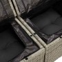 Detailansicht: Hellgraues vidaXL Garten-Sofa-Set aus Rattan mit schwarzen Kissen.