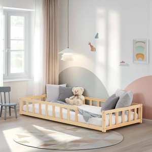 Homestyle4u Kinderbett Natur 90x200 mit Rausfallschutz und Lattenrost.