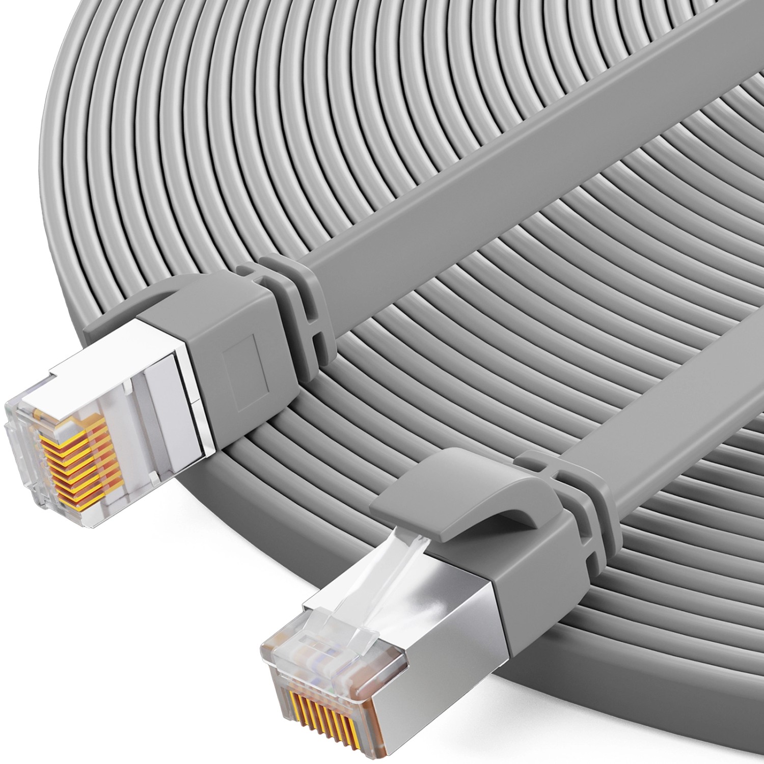hb-digital Flachkabel CAT 7 Rohkabel RJ45 LAN Kabel Flach Kupfer bis zu 10 Gbit/s U/FTP PVC 10m Grau