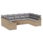 Beiges 9-teiliges Garten-Sofa-Set aus Polyrattan mit grauen Kissen von vidaXL.