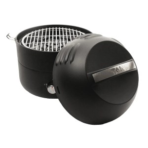 Schwarzer Taino Grill-to-Go Gasgrill, portabler Campinggrill mit Grillrost und Deckel.