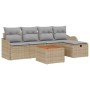 Beiges 6-tlg. Garten-Sofa-Set aus Rattan mit Kissen und Stauraum.