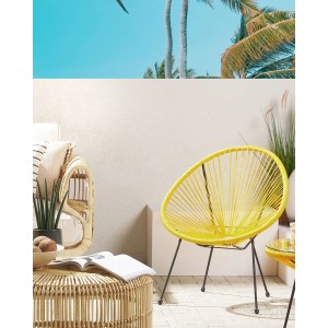 Gelber Cocktailsessel Beliani, Spaghetti-Design mit schwarzem Stahlgestell. Gartenstuhl für Balkon und Terrasse.