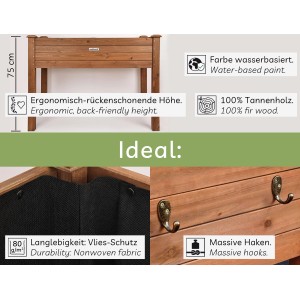 Needs&wants Hochbeet Growy3 aus Tannenholz mit Haken und Vlies-Schutz.
