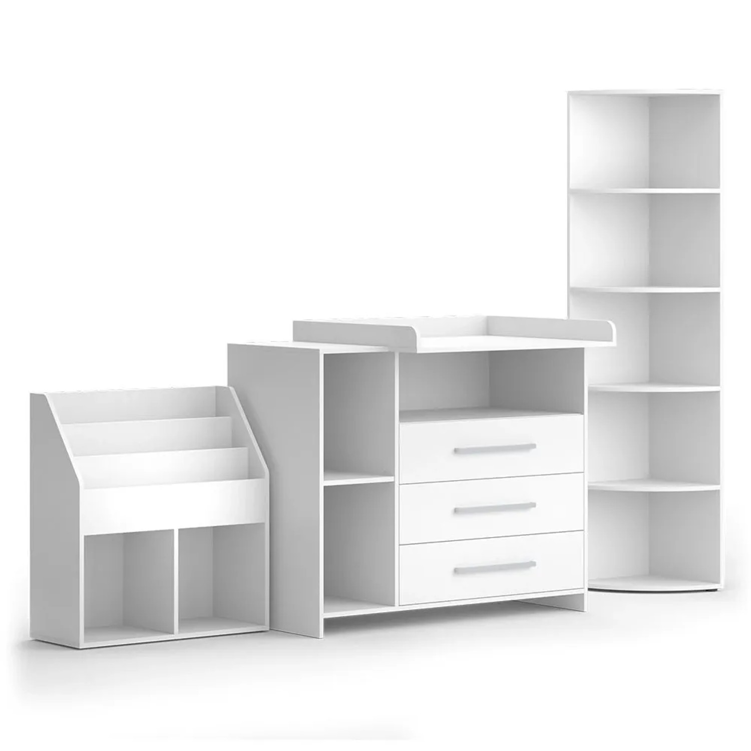Vicco Kinderzimmer-Set Oskar Weiß 113 x 100 3 Teile mit Wickelkommode Spielzeugregal und Bücherregal Art Nr 41636