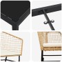 Detailansichten der vidaXL Garten Essgruppe, 5-teilig, braunes Poly Rattan, Tischplatte, Stuhlgeflecht und Stahlbeine.