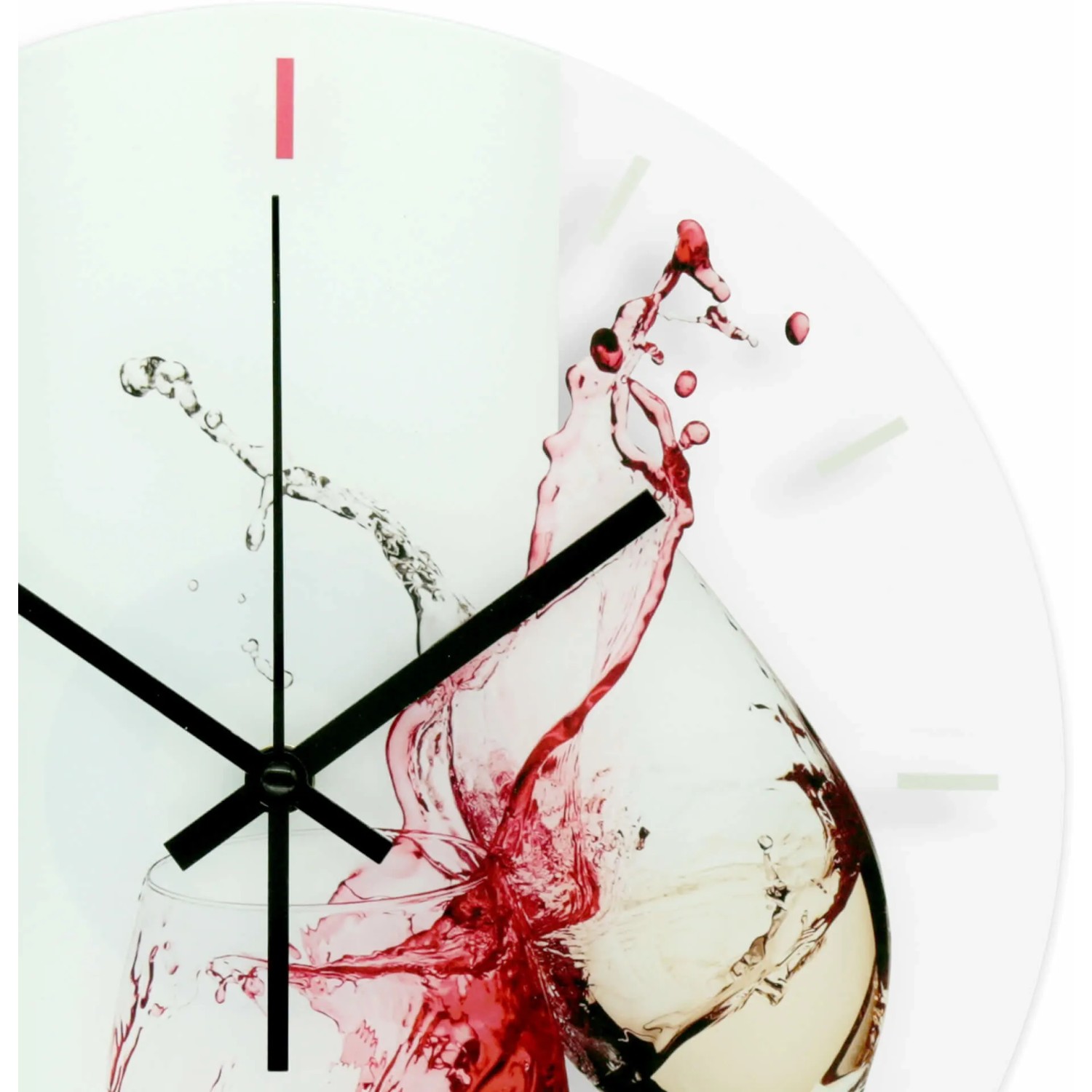 Wall-Art Wanduhr mit Weingläsern, transparent, Ø 30 cm. Dekorative Glasuhr für Küche und Esszimmer.