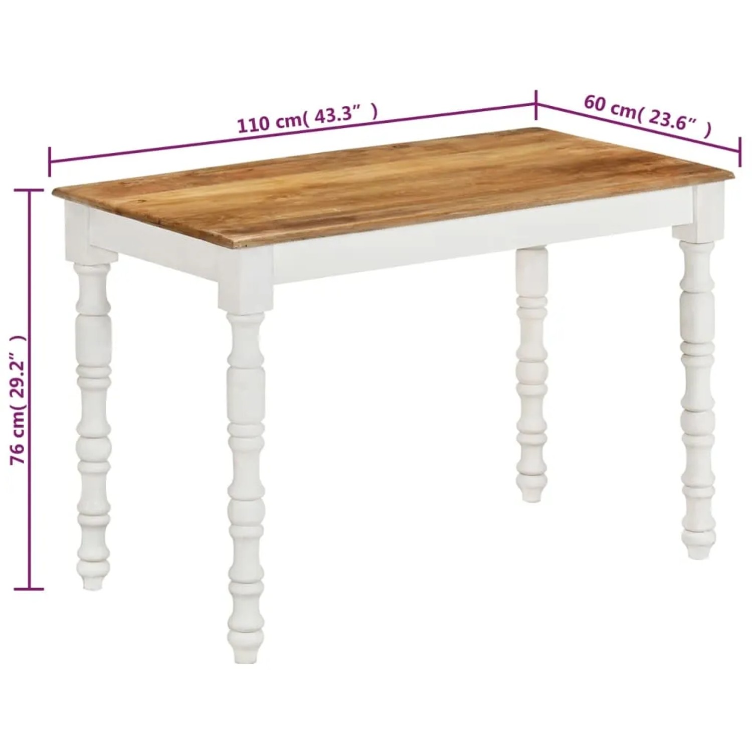 vidaXL Esstisch aus Mangoholz, 110x60 cm, mit weißen Beinen. Ideal für Esszimmer und Küche.
