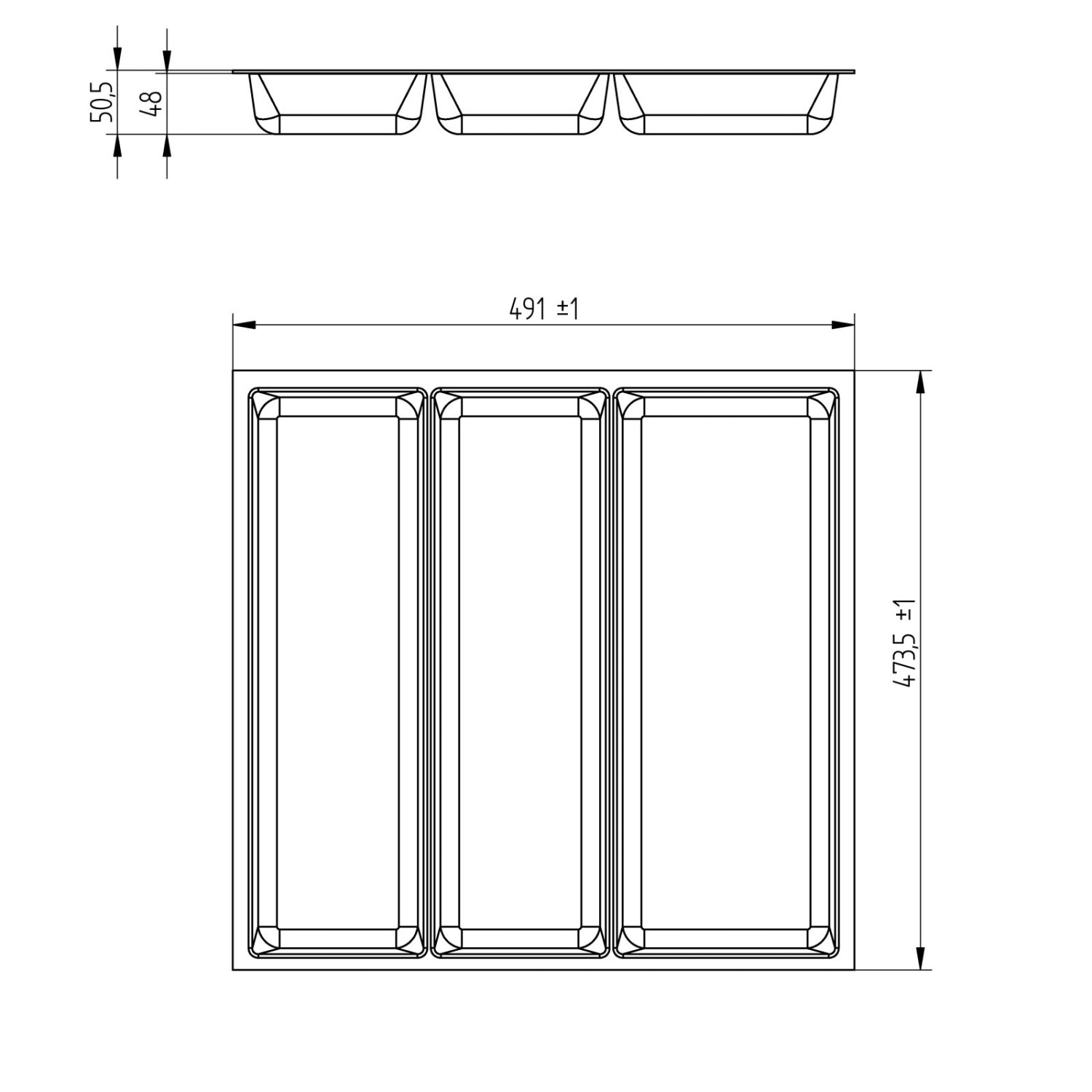 SOTECH ORGA-BOX-3 Multifunktionseinsatz Tiefe 473 mm Höhe 50,5 mm Silbergrau Schubladeneinsätze Breite 491 mm_6