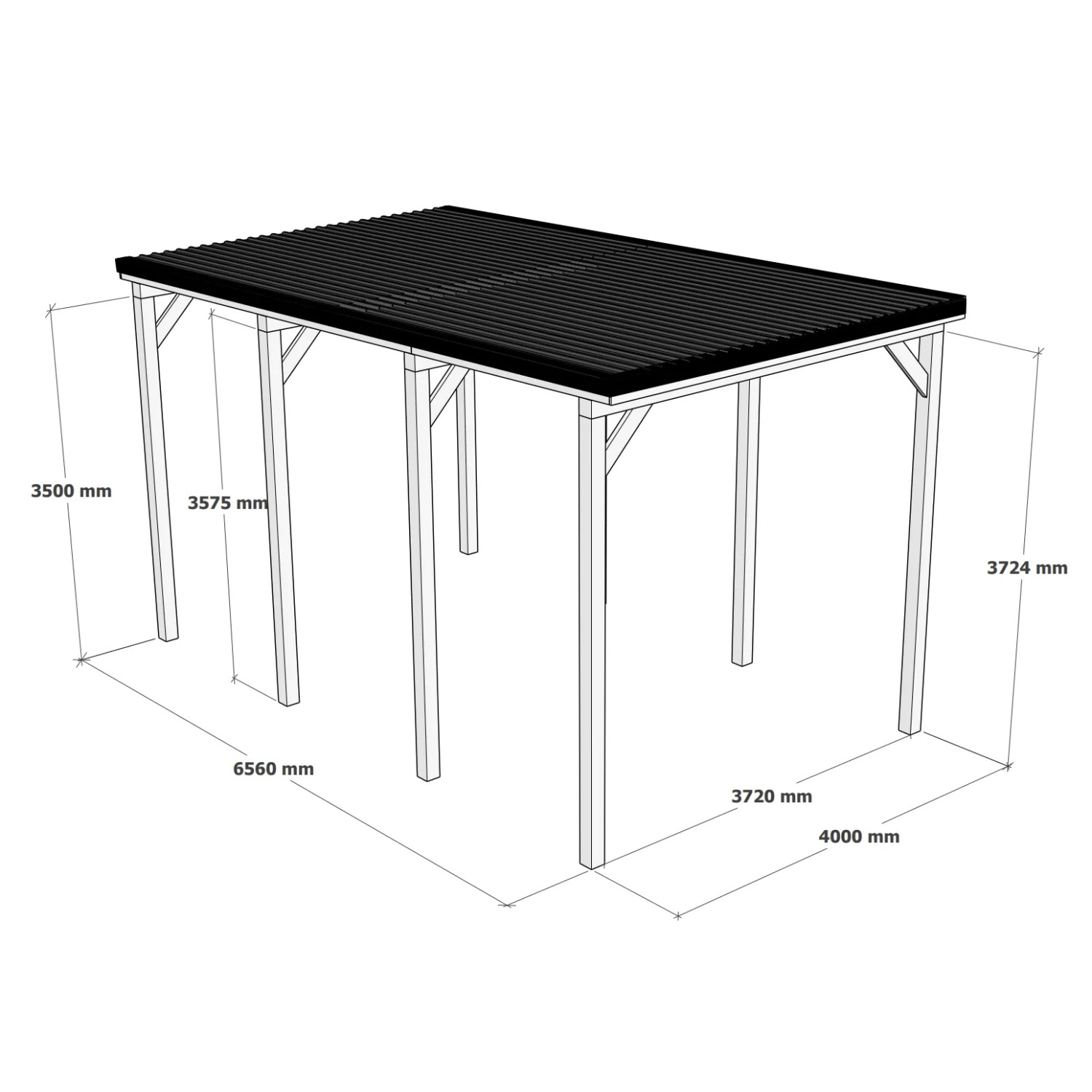 Holzbrüder Camping-Carport Ralf mit Dornengrünem Blechdach, imprägniert, Maße: 400 x 700 cm.