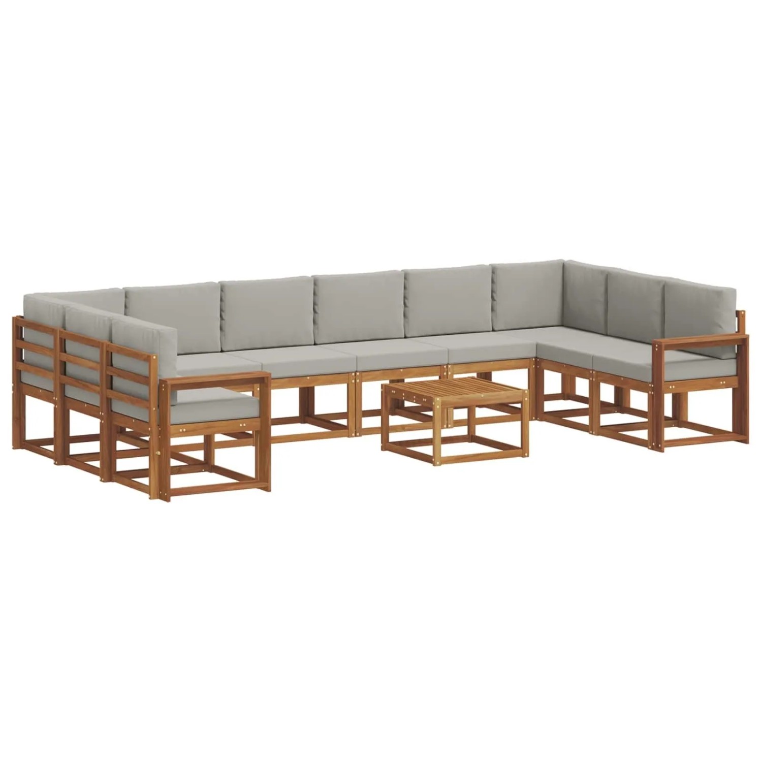 vidaXL Outdoor-Sofagarnitur mit Kissen 11-Tlg Natur und Hellgrau 3367094