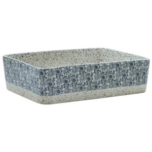 Rechteckiges Aufsatzwaschbecken, grau-blau mit Blumenmuster, 46x35,5x13cm.